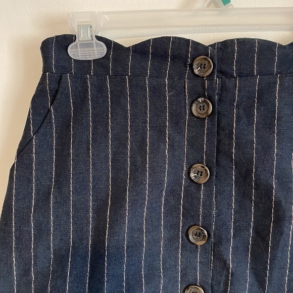 Preppy Minimalist Skirt Scallop Pinstripe Mini BluPepper SM Navy Blue Career - Picture 3 of 14